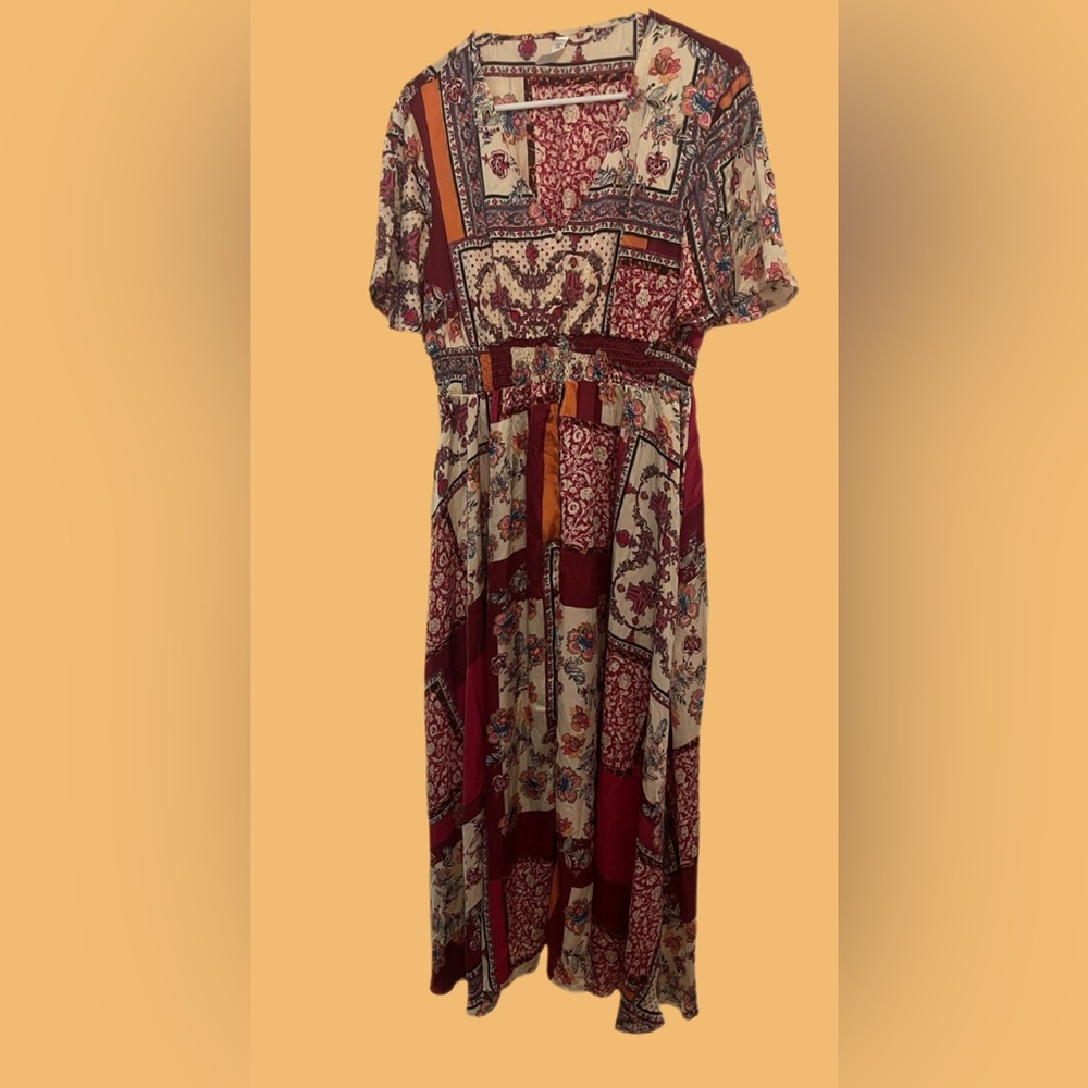 Lapis patchwork satin boho maxi dress